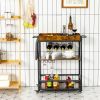 Industrial Metal Wood Rolling Kitchen Wine Rack Bar Serving Cart