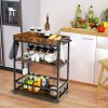 Industrial Metal Wood Rolling Kitchen Wine Rack Bar Serving Cart