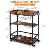 Industrial Metal Wood Rolling Kitchen Wine Rack Bar Serving Cart