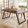 Rectangle Dining Table Brown Wood Top Black Metal Frame