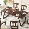 Rectangle Dining Table Brown Wood Top Black Metal Frame