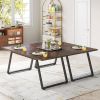 Rectangle Dining Table Brown Wood Top Black Metal Frame