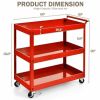 Red Steel Frame Kitchen Serving Utility Cart on Wheels with 2 Bottom Shelves