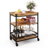 Modern Metal Wood  Serving Bar Cart with Removable Top Tray