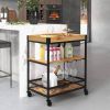 Modern Metal Wood  Serving Bar Cart with Removable Top Tray