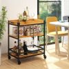 Modern Metal Wood  Serving Bar Cart with Removable Top Tray