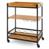 Modern Metal Wood  Serving Bar Cart with Removable Top Tray