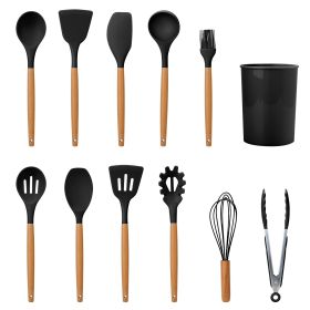 11Pcs Silicone Cooking Utensil Set Heat Resist Wooden Handle Silicone Spatula