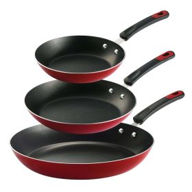 3 Pk Aluminum Nonstick Fry Pans Metallic Red