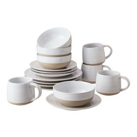 White Round Stoneware 16-Piece Dinnerware Set