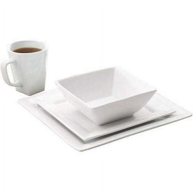 16 Piece Square Porcelain Dinnerware Set, White