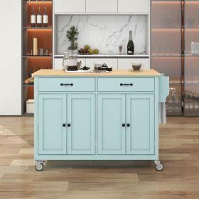 Kitchen Island Cart with 4 Door Cabinet and Two Drawers and 2 Locking Wheels