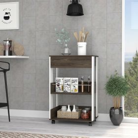 1-Drawer 2-Shelf Kitchen Cart with Caster White and Dark Walnut