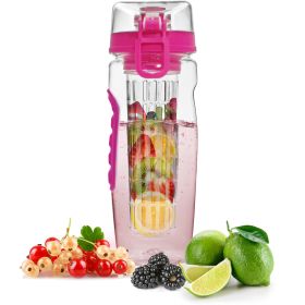 Fruit Infuser Water Bottle 32OZ w/ Flip Top Lid Anti-Slip Grips, pink