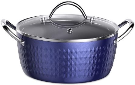 3.7 Quart Small Nonstick Soup Pot with Lid, Blue Nonstick Induction Stock Pot