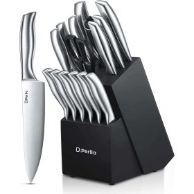 16-Piece Stainless Steel Kitchen Knife Set with Wood Block, Black