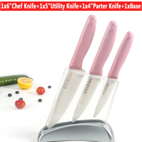 Pink 3pcs Ceramic Kitchen Knife Set Slicing Utility Paring