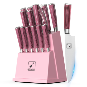 16-Pieces Kitchen Knife Set, Ultra Sharp Knife Block Set with Sharpener, Pink