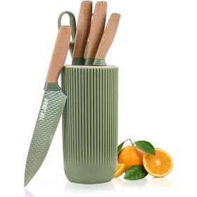 6 Pieces Green Professional Knife Set with Universal Knife Block