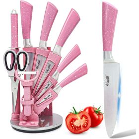 9PC Pink Wheat Straw Sharp Cooking Knife Set with Acrylic Stand