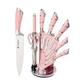 9-Pieces Pink Sharp Non-Stick Coated Chef Knives Block Set