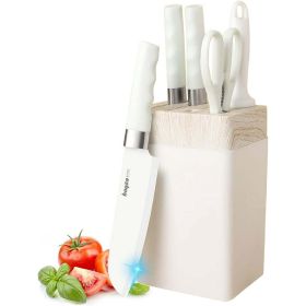 6-Pieces White Non-stick Stainless Steel Knife Block Set