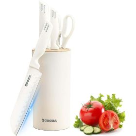 5-Pieces White Cooking Knife Set with Storage Knife Holder