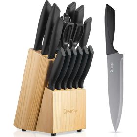 15 Pieces Stainless Steel Kitchen Knives with Gray Nonstick Coat