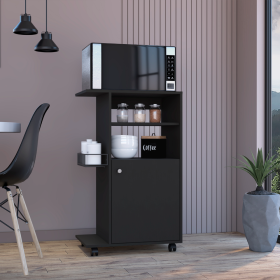 Kitchen Cart, Single Door Cabinet, Four Casters, Black