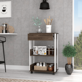 Kitchen Cart Coron with Drawer, White / Dark Walnut Finish