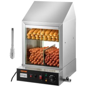 Commercial Hot Dog Steamer 2 Tier Electric Bun Warmer w/ Slide Doors