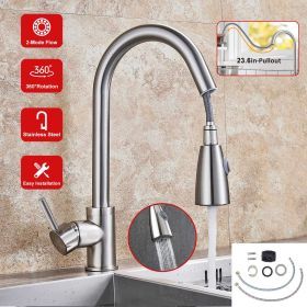 Single Handle Kitchen Sink Faucet Brushed Nickel Stainless Steel Pulldown Head