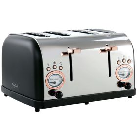 4 Slice Wide Slot Toaster with Variable Browning in Black and Rose Gold