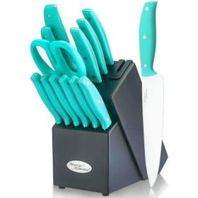 Marco Almond Kitchen Knives KYA24B,14 Pcs Block Set