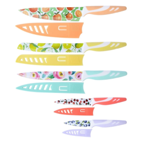 Kitchen Knife Set Nonstick Coated with 5 Blade Guard, Multicolored Fruit Knives