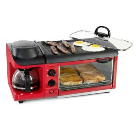 Retro 3-in-1 Family Size Electric Breakfast Station - Retro Red