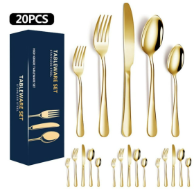 Golden Silverware Set 20 Pieces Stainless Steel Flatware