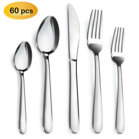 60 Pieces Silverware Set, Hunnycook Stainless Steel Modern Flatware Cutlery Set