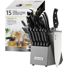 Triple Rivet Cutlery Knife Block Set with Built-in Sharpener