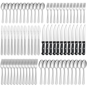 72 Pieces Silverware Set with Steak Knives, Stainless Steel Pattern Design