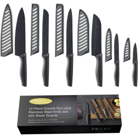 Marco Almond KYA39 12-Piece Black Kitchen Knife Set