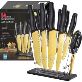 Golden Knife set, Marco Almond KYA23 14-Piece Dishwasher Safe Knife Set