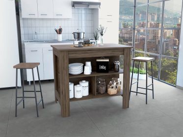 Kitchen Island, Four Legs, Three Shelves, Dark Brown