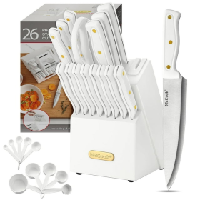 White Kitchen Knife Sets with Built-in Sharpener