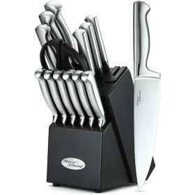 Marco Almond KYA28 14-Piece Stainless Steel Cutlery Kitchen Knife Set with Block