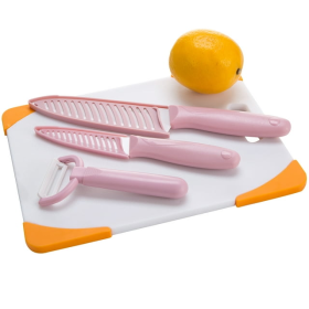 Pink 3pcs Blade Sharp Ceramic Kitchen Knife + Peeler Cutlery