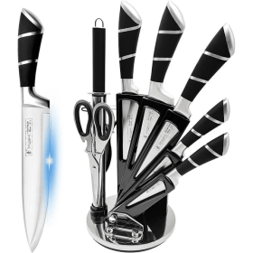 9-Pieces Black Sharp Non-Stick Coated Chef Knives Block Set