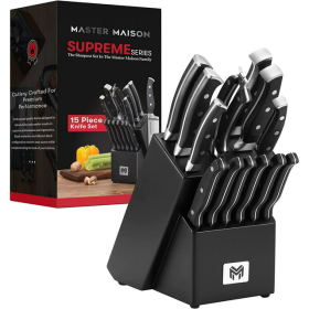 Master Maison 15-Piece Premium Kitchen Knife Set with Wooden Block