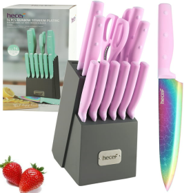 14-Piece Kitchen Knife Set with Wooden Block Sharpening Steel