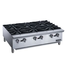 Commercial Gas Hotplate Cooktop in Stainless Steel with Six Lift-Off Burner